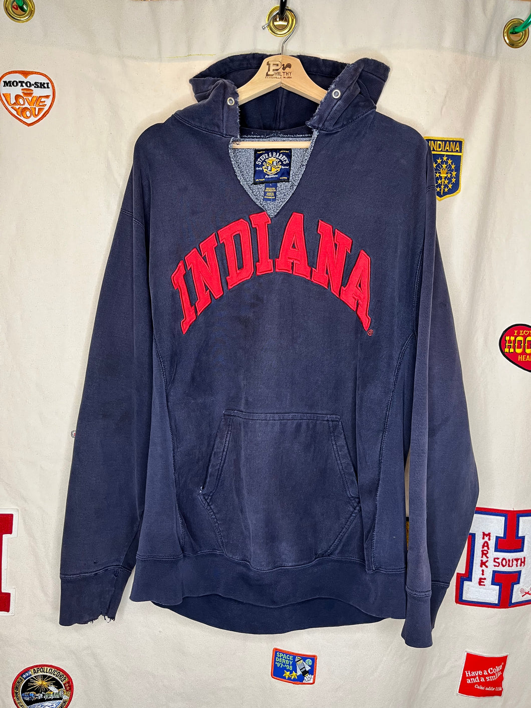 Vintage Indiana University Navy Distressed Hoodie: Large