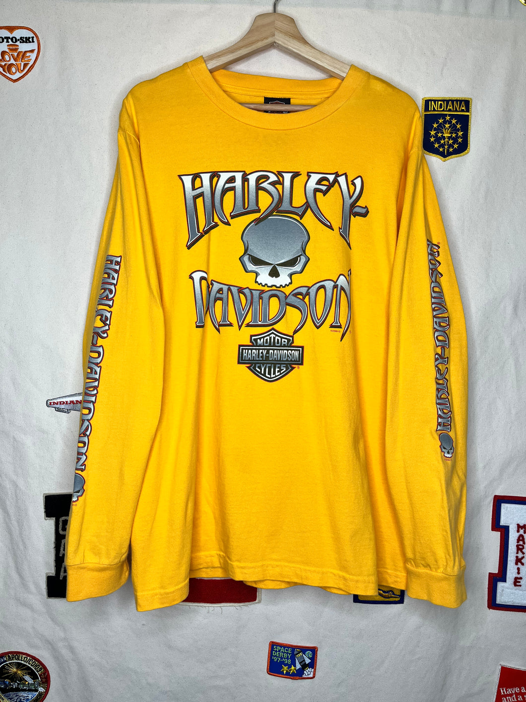 Vintage Harley Davidson Skull Yellow Longsleeve T-Shirt: L:arge