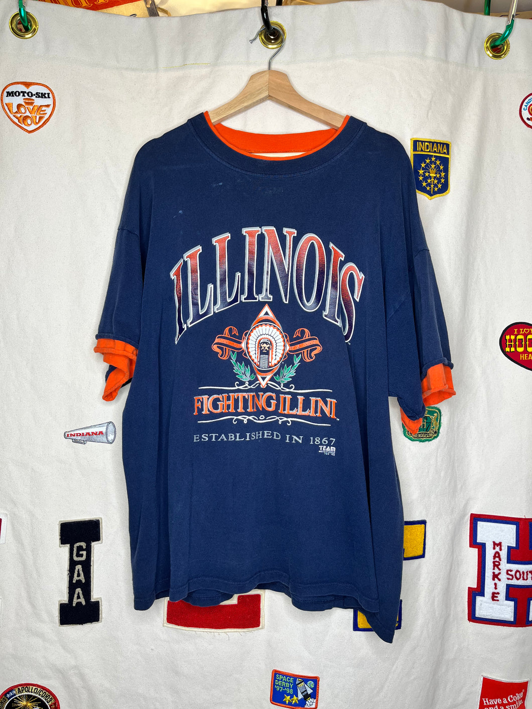 Vintage University of Illinois Navy Double Layered Sleeve T-Shirt: XL