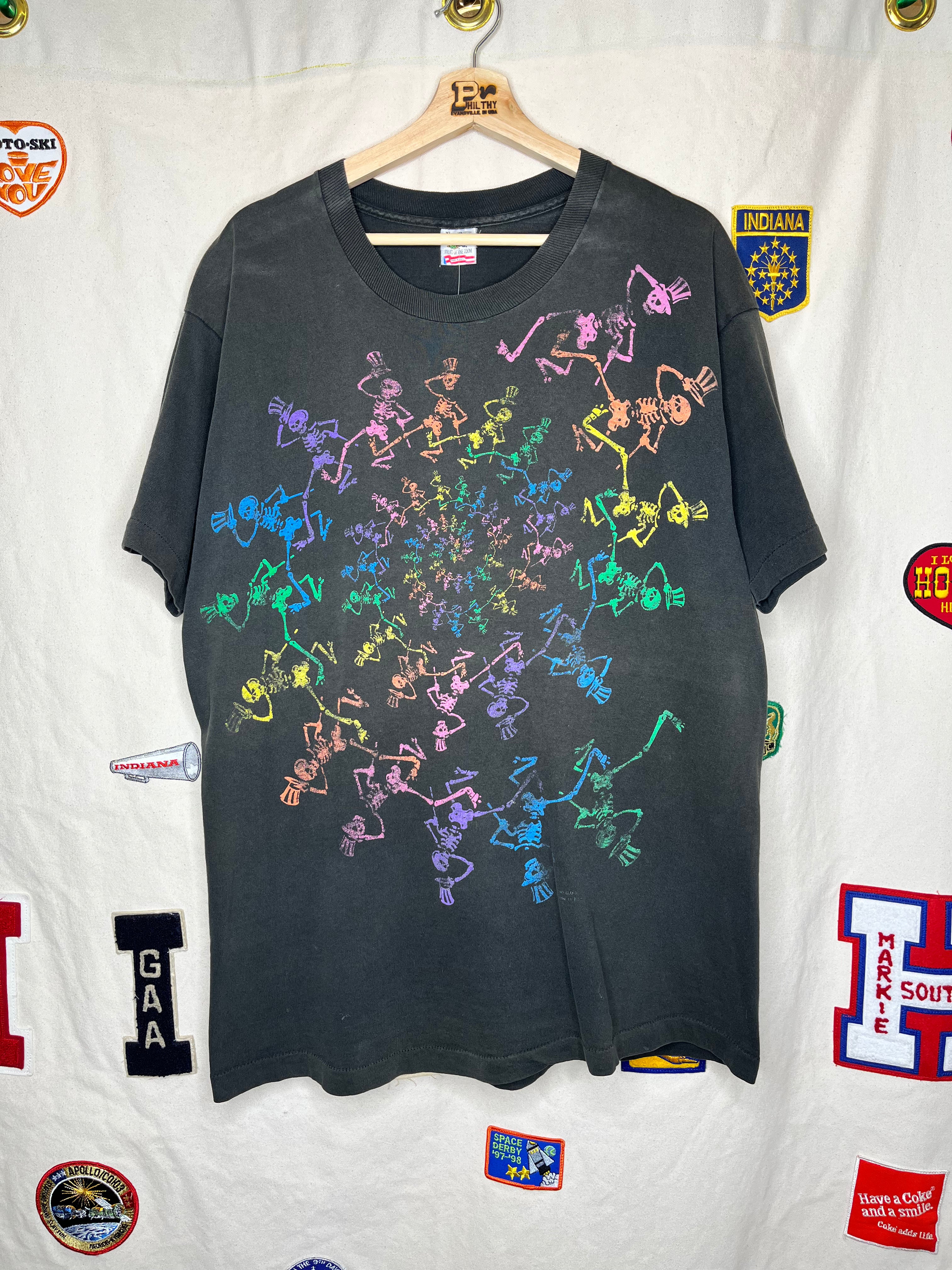 Vintage Grateful Dead Skeleton Spiral Black T-Shirt: XL