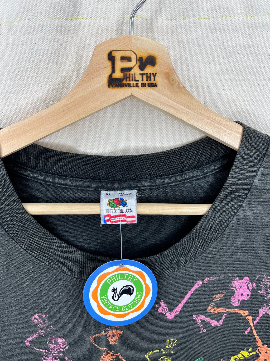 Vintage Grateful Dead Skeleton Spiral Black T-Shirt: XL