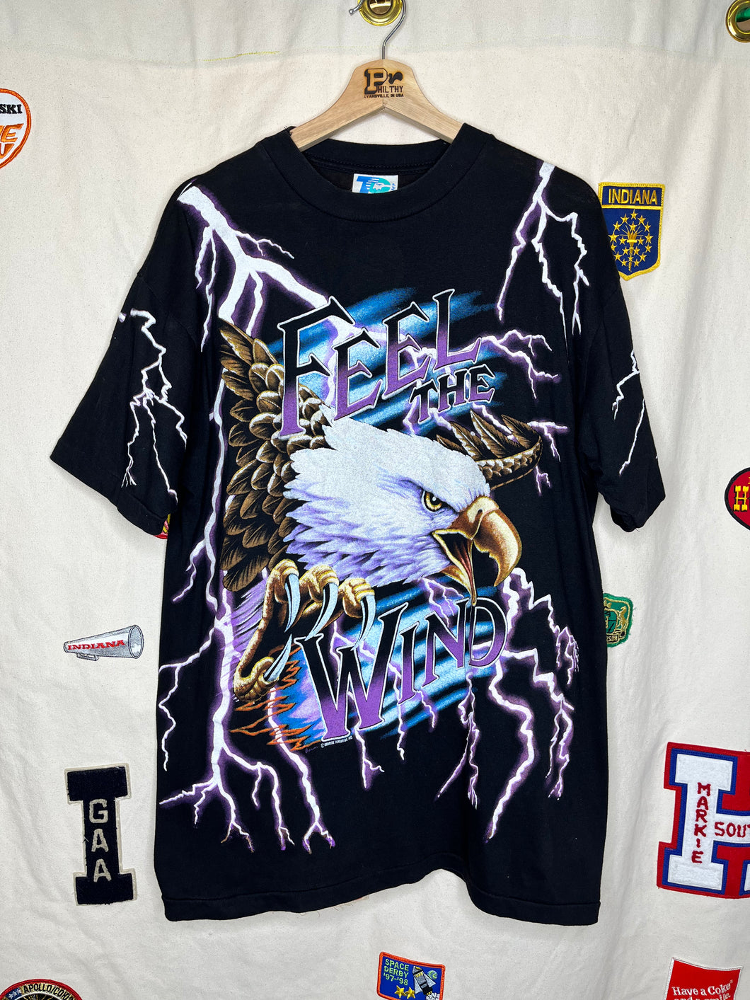 Vintage Feel The Wind American Thunder Lightning All Over Print T-Shirt: XL