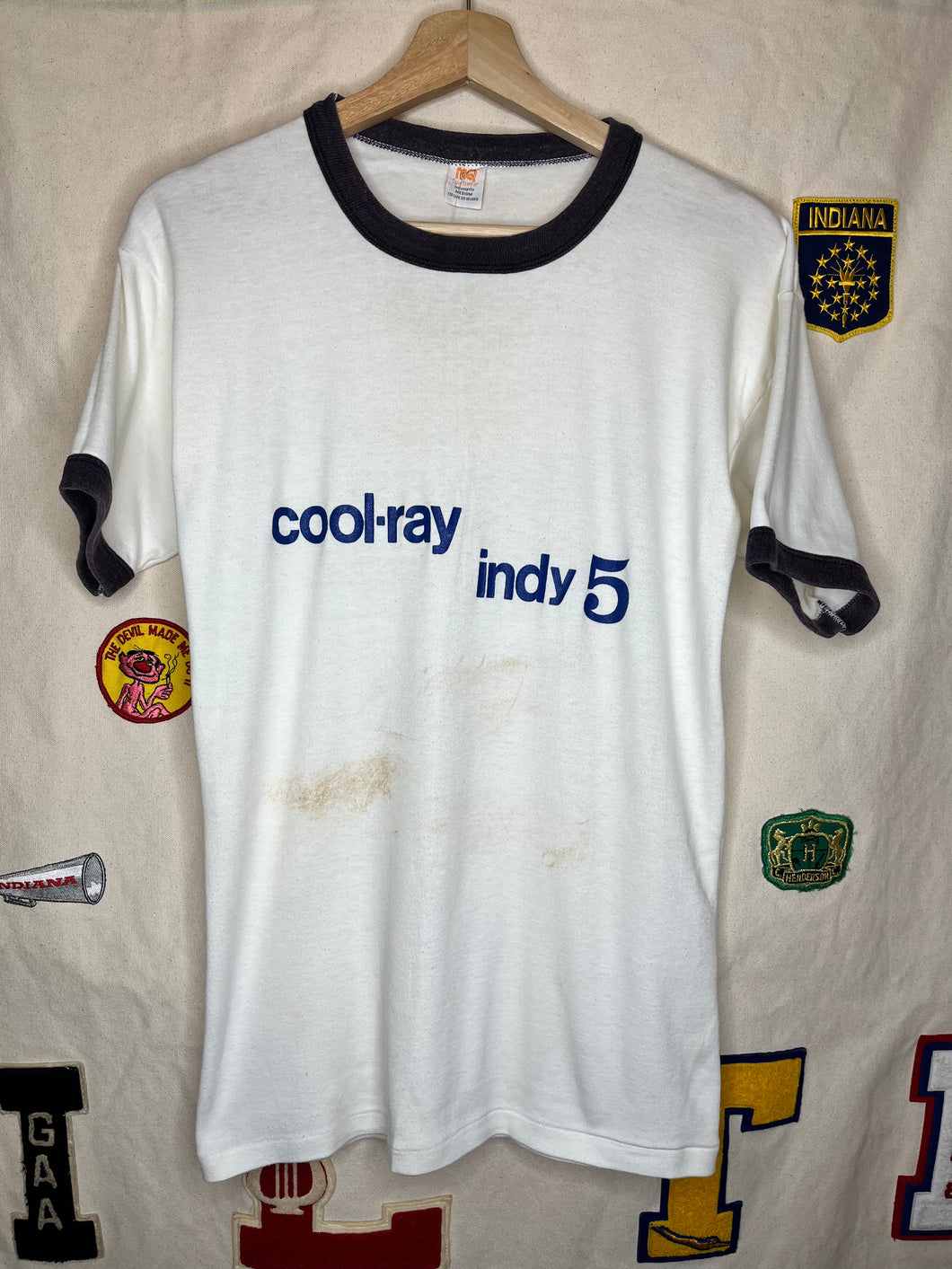 Vintage Cool Ray Indy 500 70's White/Navy Ringer T-Shirt: Medium