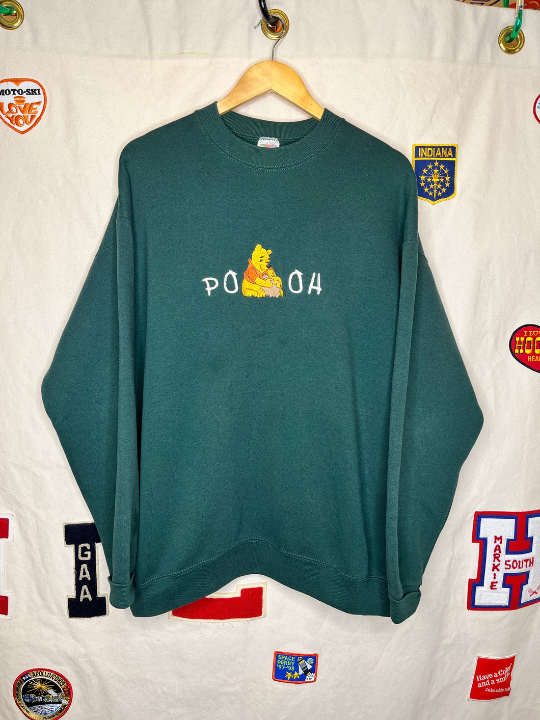 Vintage Winnie The Pooh Embroidered Green Crewneck Sweatshirt: XL