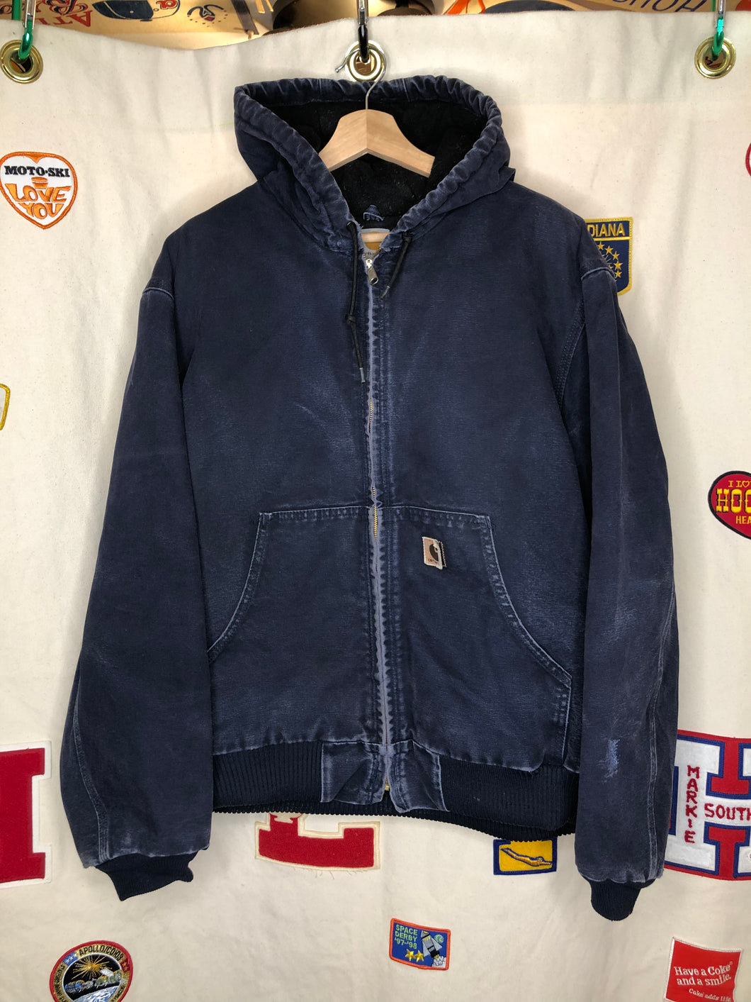 Vintage Navy Blue Carhartt Canvas Zip Up Hood Jacket: Large