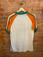 Load image into Gallery viewer, 1981 Evansville Frog Follies Ringer Tshirt Orange/Green: Medium
