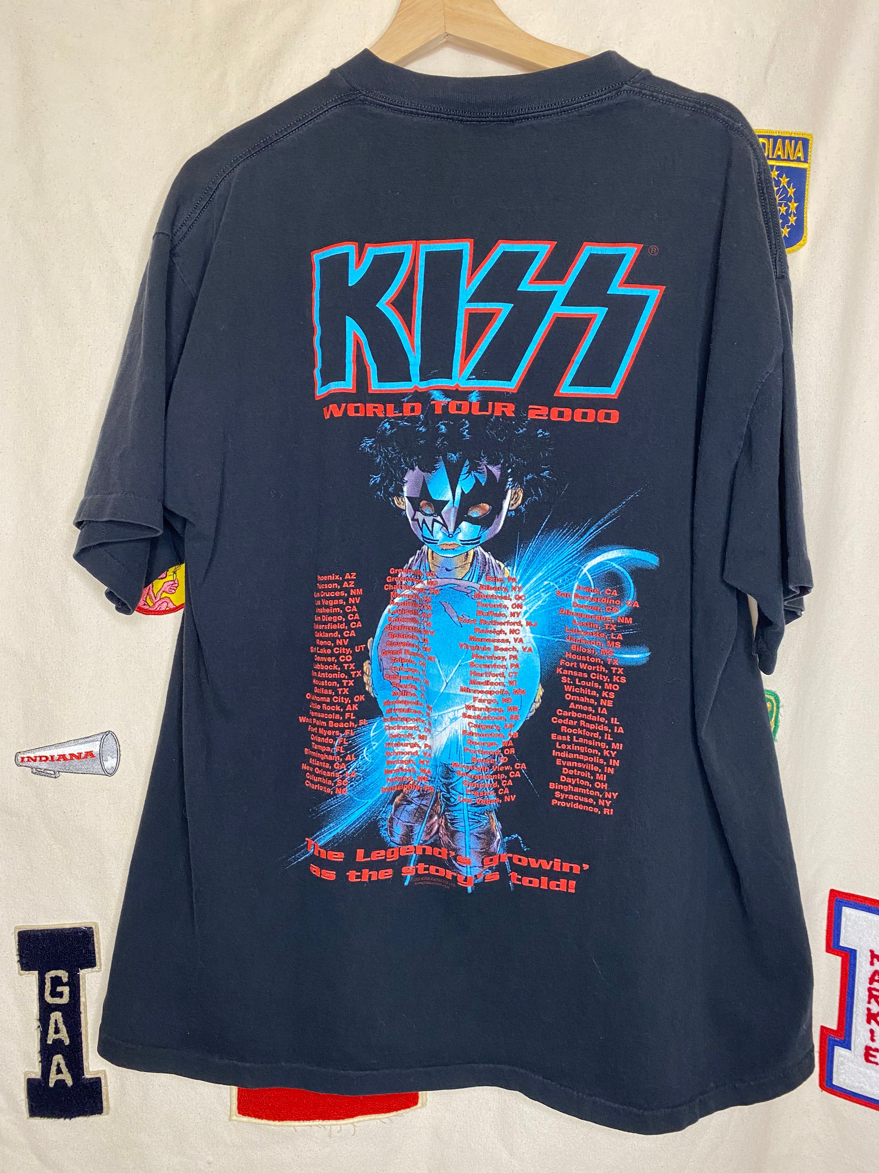 Vintage KISS Band Farewell Tour 2000 Rock Black All Sport T-Shirt : XL