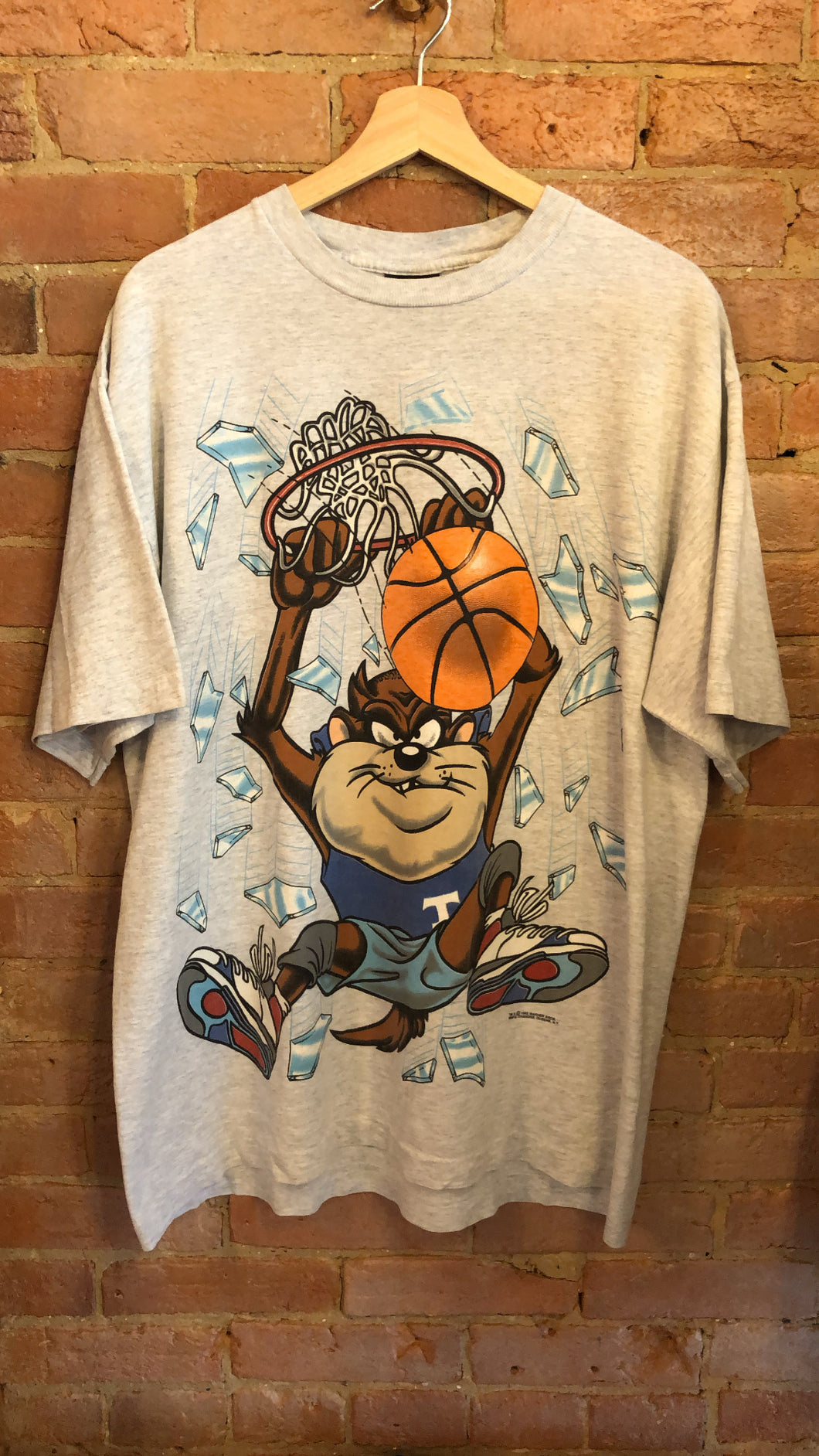 Taz Looney Tunes Basketball Shatter Dunk Grey T-Shirt: XL