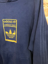 Load image into Gallery viewer, Adidas Embroidered Navy Distressed Hoodie: L
