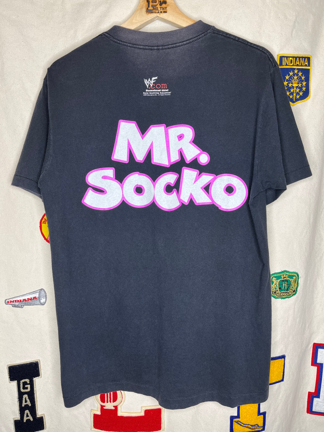 Vintage WF Wrestling Mr Socko Open Mouth Insert Sock T-Shirt: Large