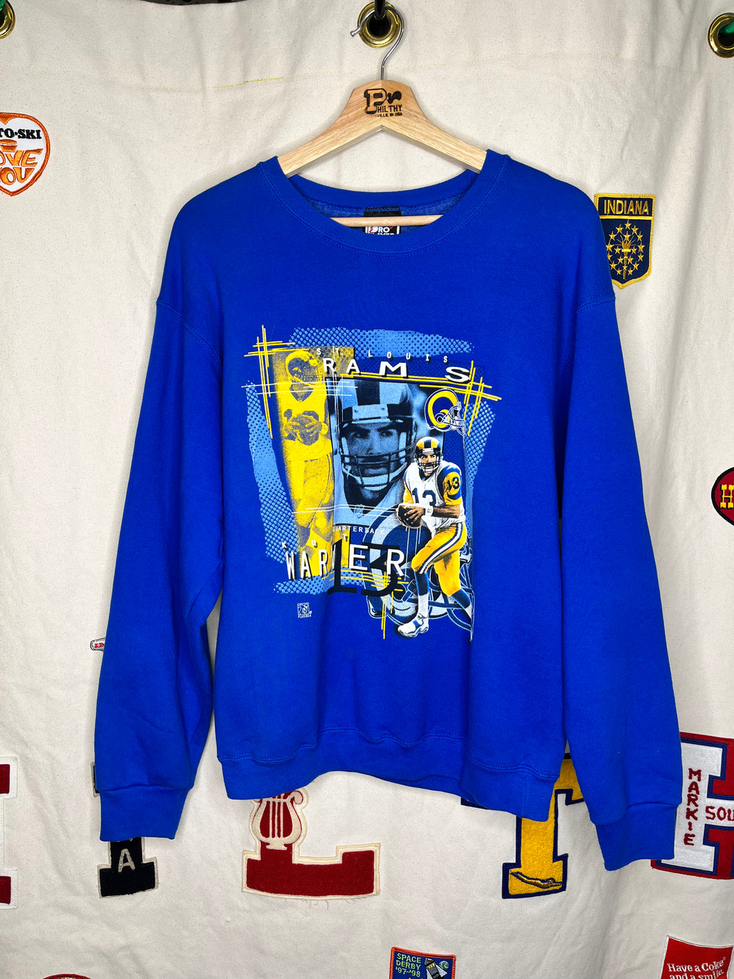 Vintage St.Louis Rams Kurt Warner NFL Blue Crewneck Sweatshirt: Medium