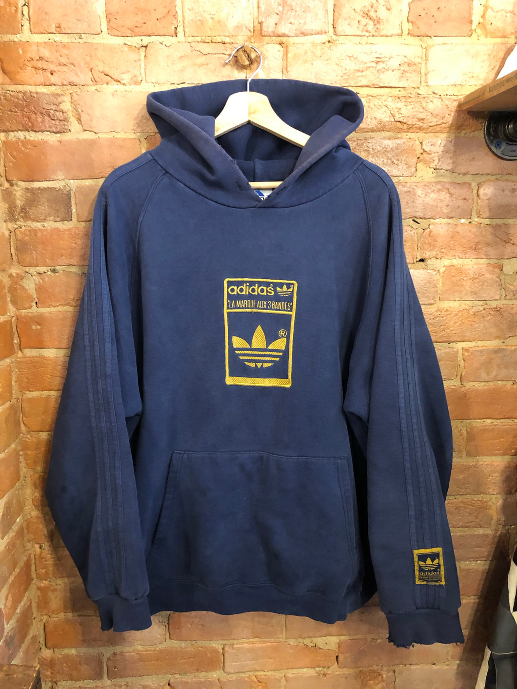 Adidas Embroidered Navy Distressed Hoodie: L