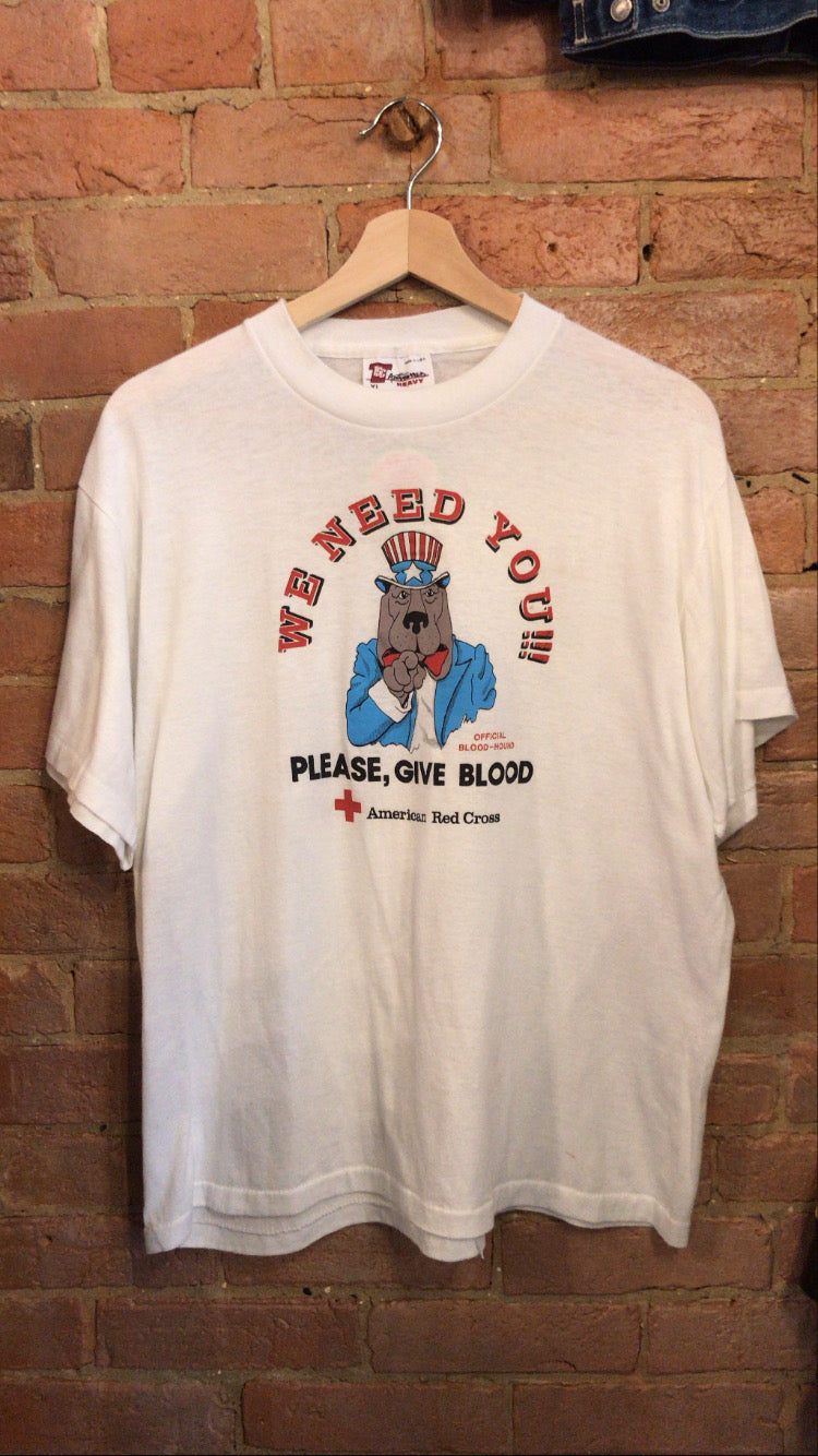 Red Cross Uncle Sam Bloodhound Dog T-Shirt: Small
