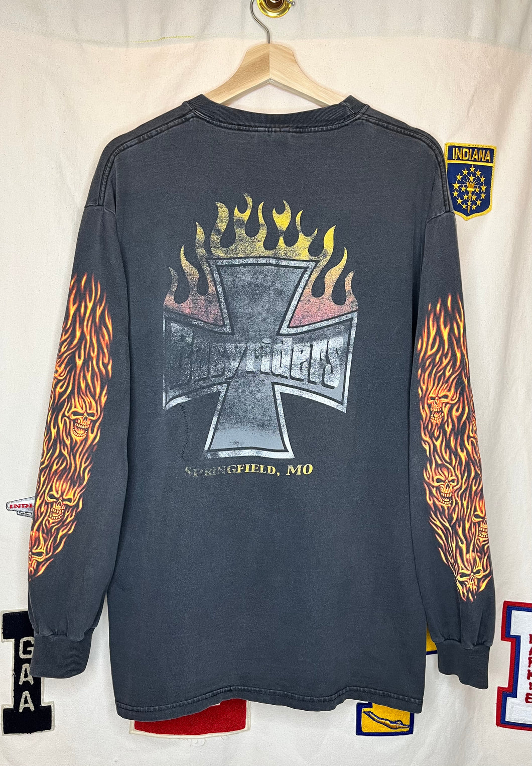 Vintage Easyriders Longsleeve Flames Black Faded Biker T-Shirt: Large