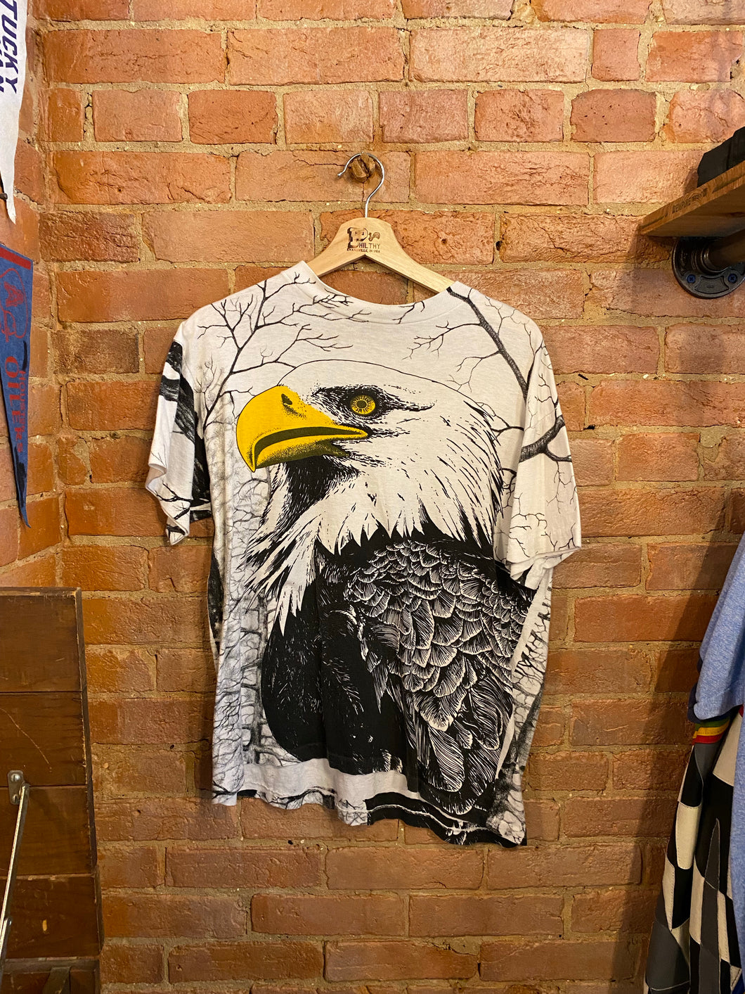 All Over Print Bald Eagle T-Shirt: S/M