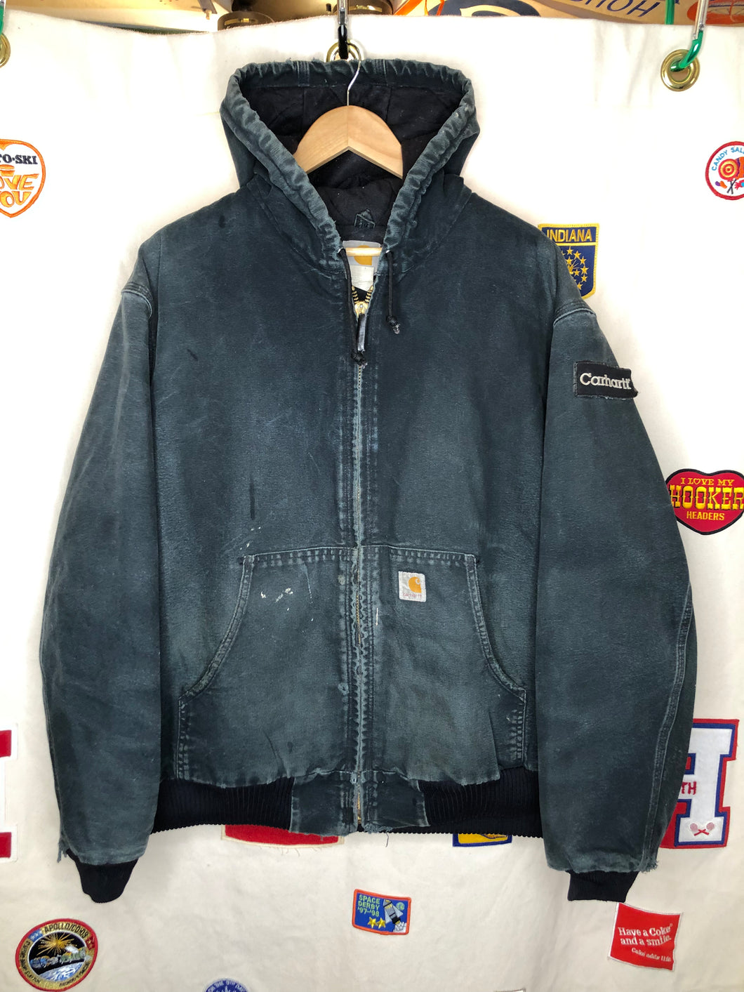 Carhartt Black Distressed Canvas Zip Up Hood Jacket: XL