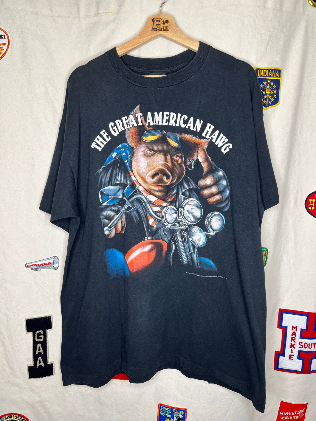 Vintage The Great American Hawg Motorcycle 3D Emblem Black T-Shirt: XL